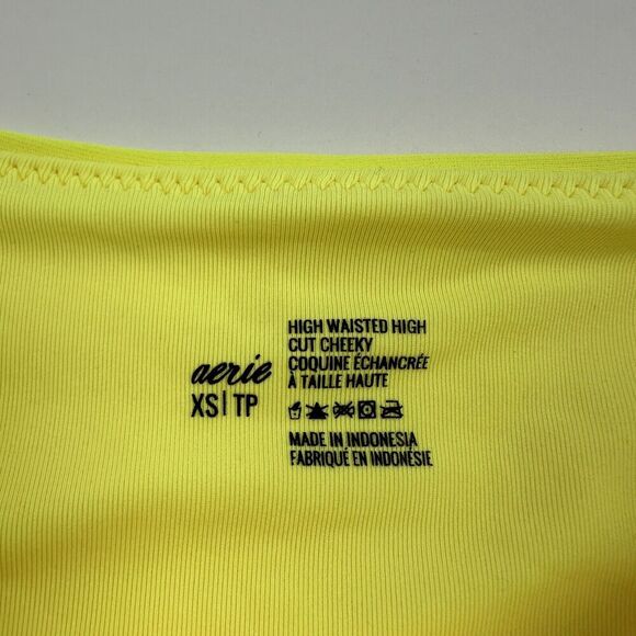 Aerie Yellow High Waisted High Cut Cheeky Bathing Suit Bikini Bottom Tie Sz XS - Picture 3 of 5